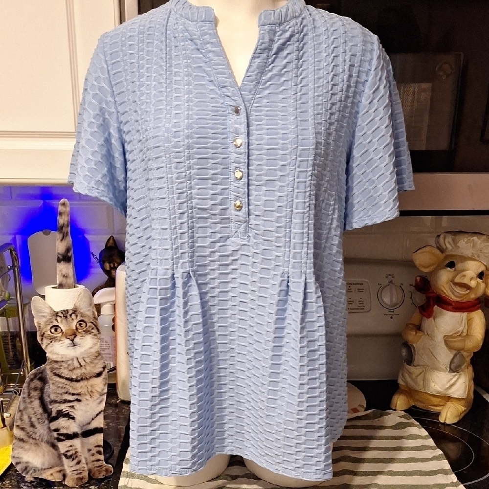 d Womens Kim Rogers Blue Stretch Short Sleeve Top Size XL